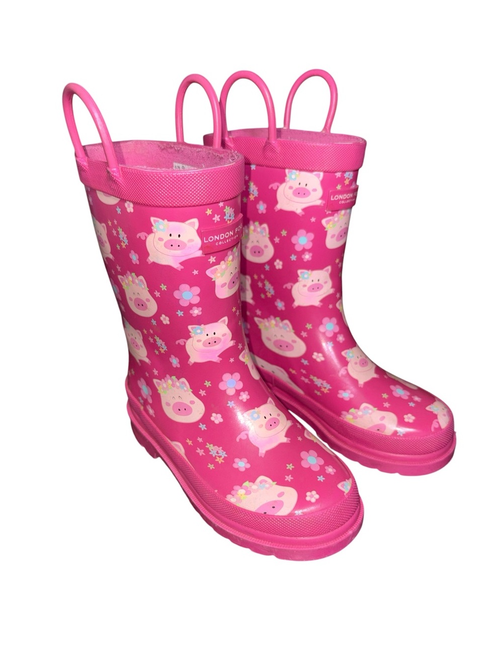 London Fog toddler Girls' Pink Pig Pattern Rain Boots size 10